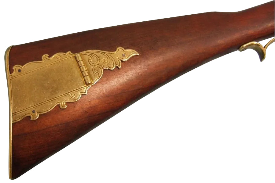 wood stock detail of Kentucky Non Firing Replica Rifle