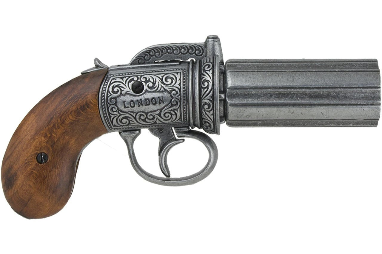 Denix 1840 6 Barrel Pepper-Box Non Firing Revolver in Grey - TCN VAULT