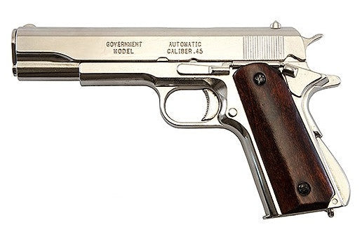 Denix 1911 Non-Firing Prop Gun in Nickel With Wood Grips - TCN VAULT