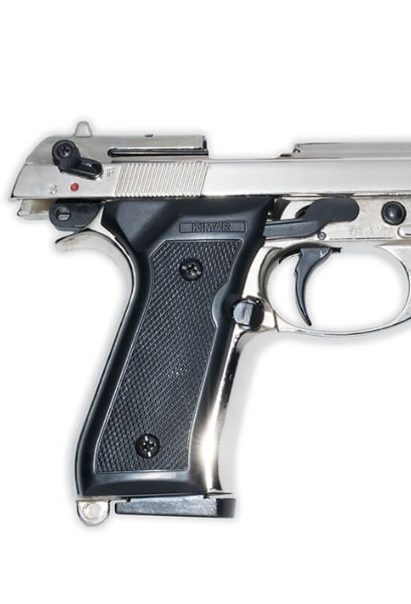 Kimar blank firing gun with its slide back for detail view