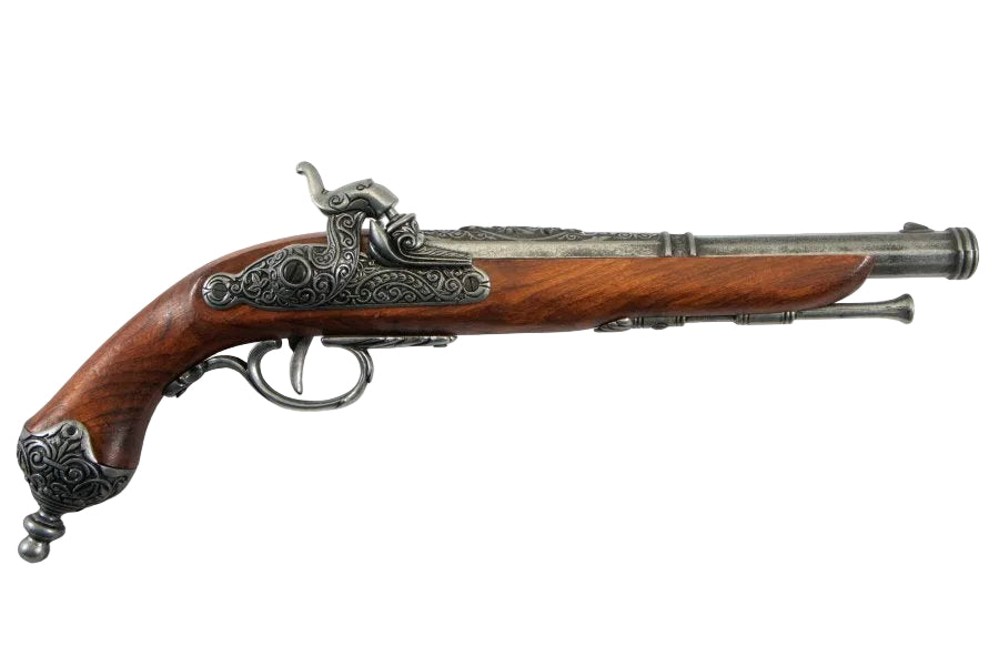 Antique style dueling pistol set replica with accessory compartment