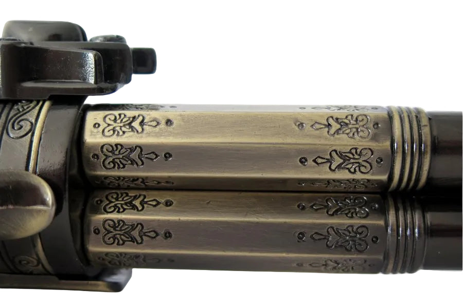 Flintlock pistol replica with polished brass finish