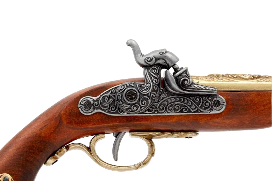 Brass percussion pistol replica shown in side profile