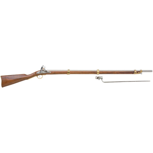 Charleville rifle replica with bayonet full side view non firing musket with wood stock