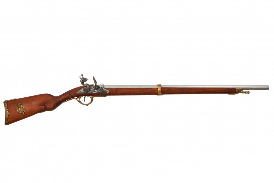 Colonial 1807 French flintlock rifle with brass trim replica inspired by Napoleonic era hunting rifles
