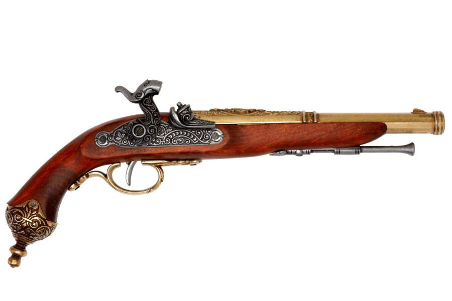 1825 brass dueling pistol replica with engraved metal finish