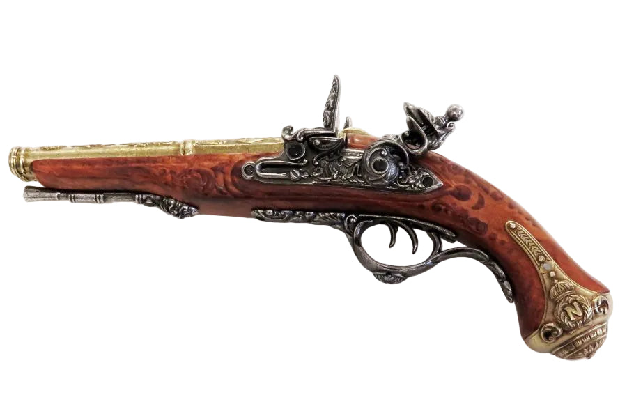 Colonial style double barrel flintlock pistol replica by Denix