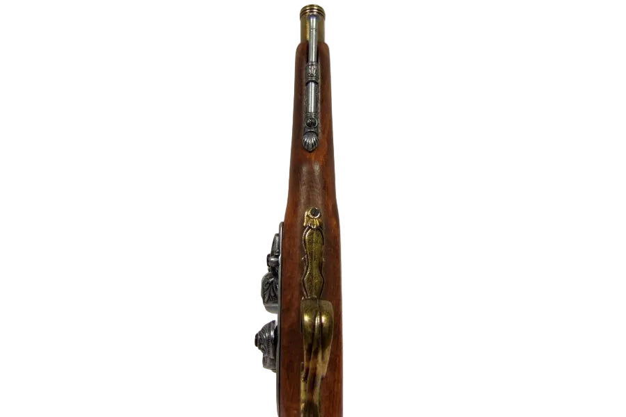 Colonial era brass flintlock pistol replica inspired by early American and European firearms