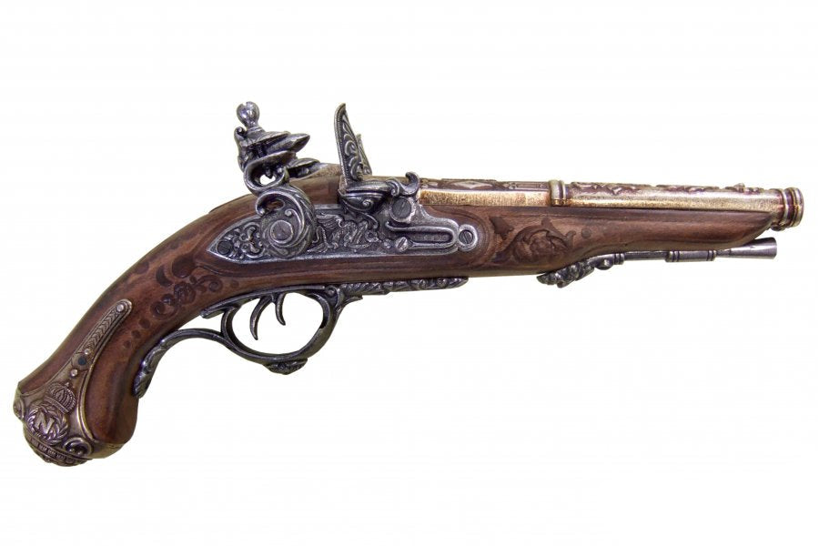 Denix colonial Napoleonic double barrel flintlock pistol replica side view