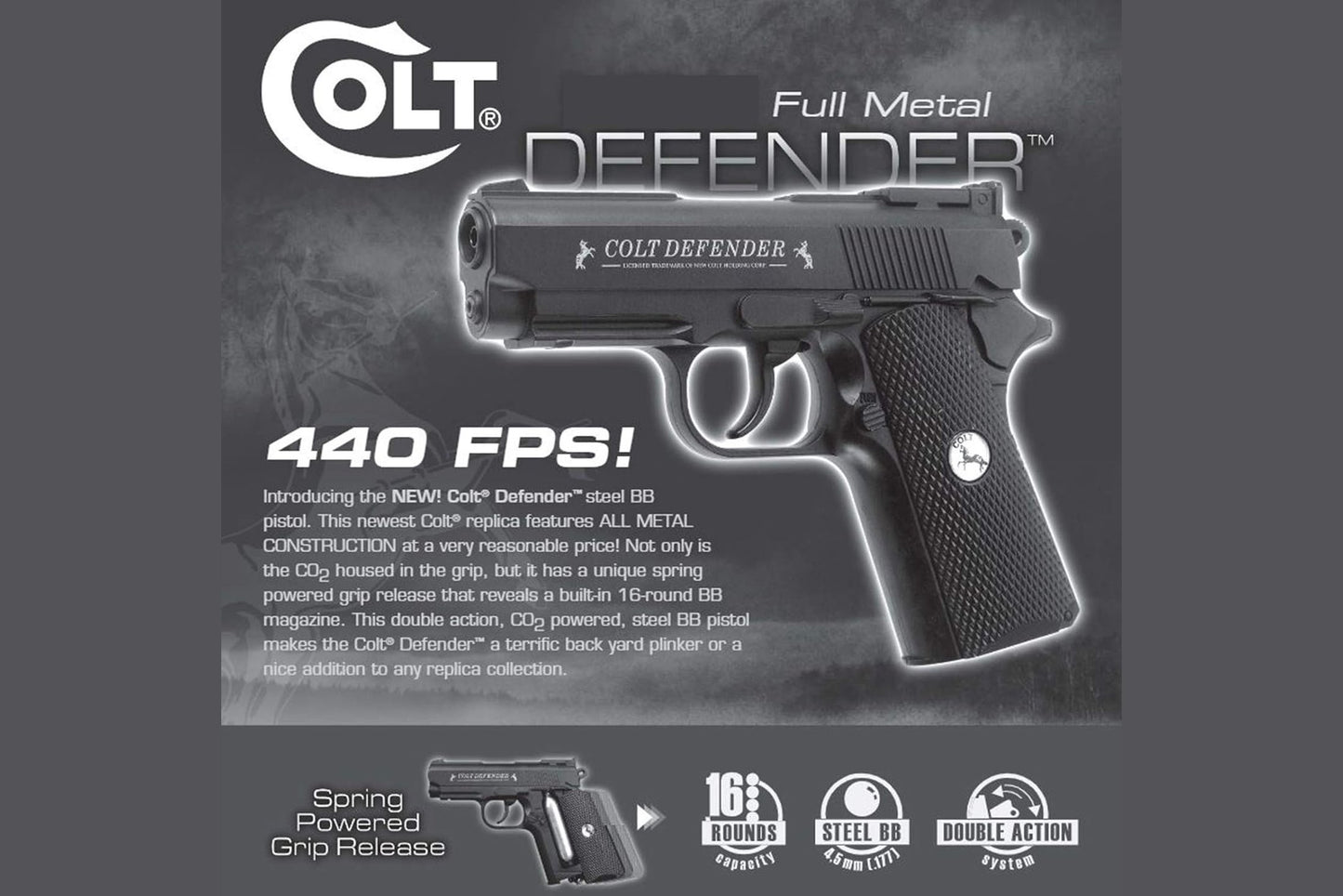 Colt Defender BB gun slide detail realistic design
