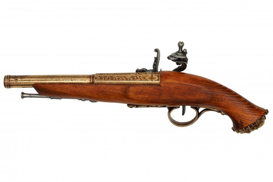 Deluxe finish pirate flintlock non-firing replica gun with brass accents