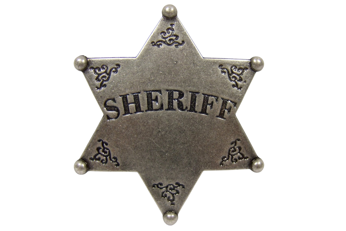 Denix 101 sheriff star badge in nickel, full front view with six-point star and SHERIFF lettering