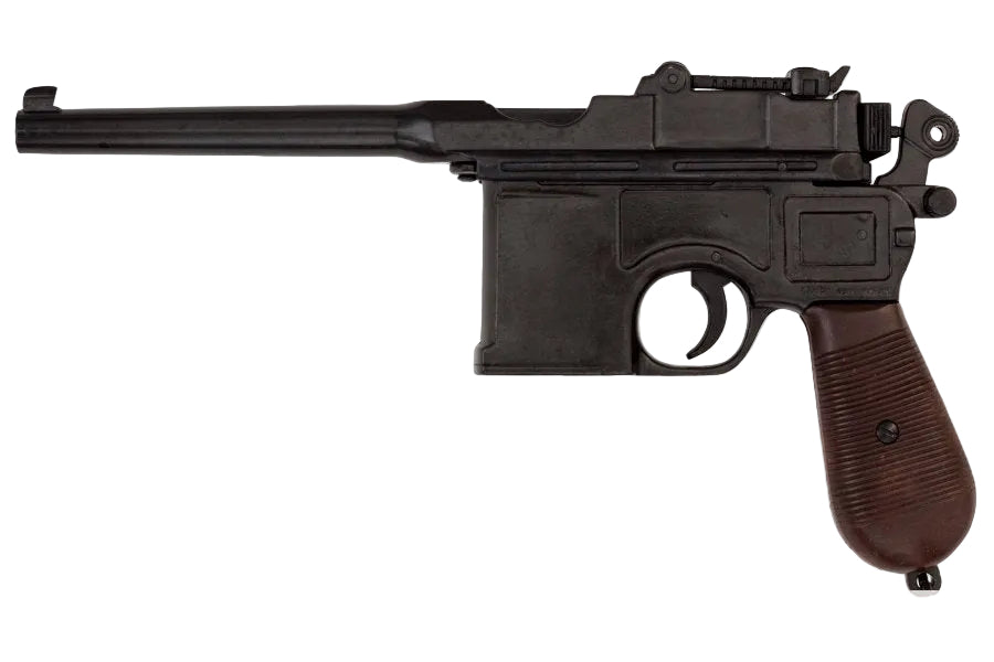 Denix 1024 Mauser C96 broomhandle non firing replica pistol full side view with wood grip