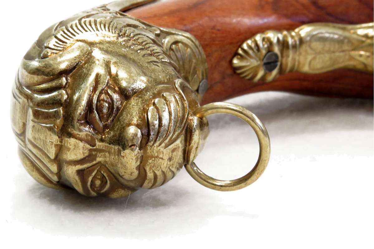 Denix 1043/L German flintlock pistol brass sculpted butt cap and lanyard ring detail