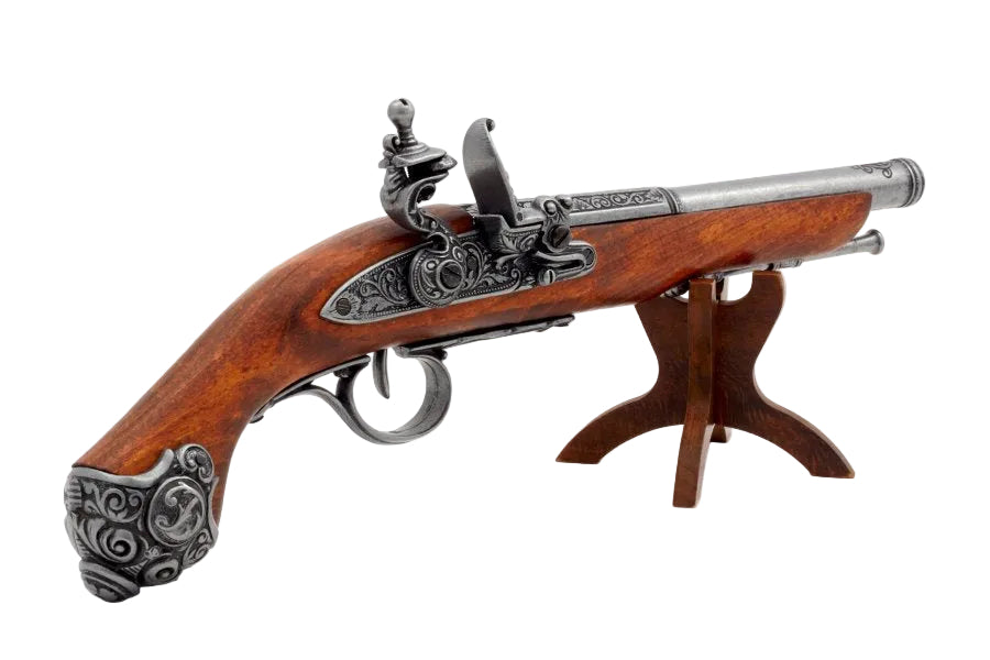 Left profile of Denix 1077G historical flintlock pistol replica