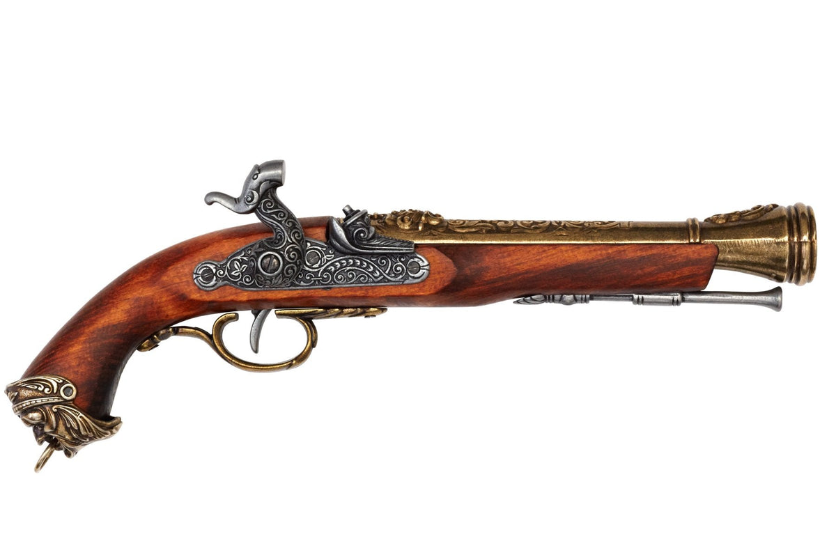Denix 1104/L Italian pirate blunderbuss pistol in brass finish, full left profile