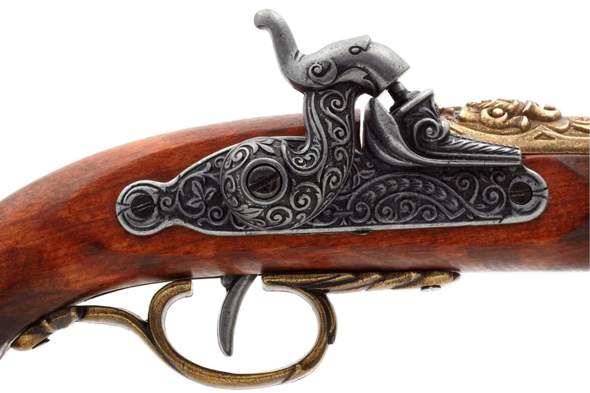 Denix 1104/L Italian pirate blunderbuss pistol, ornate lock with hammer lowered