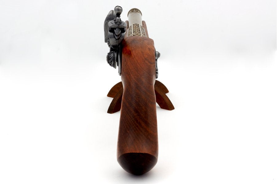 Denix 1129 L flintlock pistol wooden grip and metal frame detail