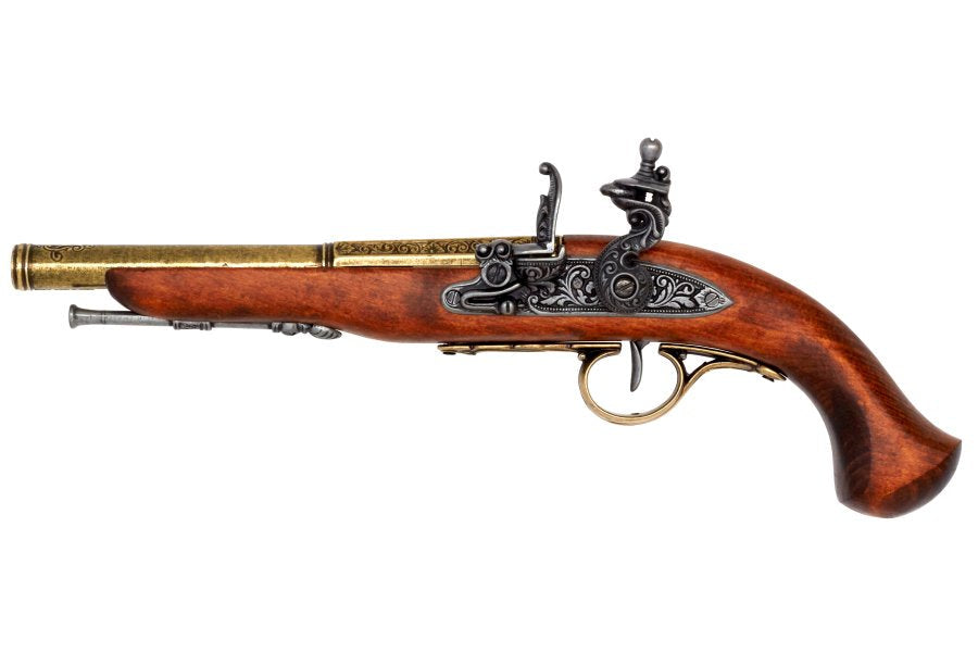 Denix 1129 L left handed English flintlock pistol full side view gray finish replica