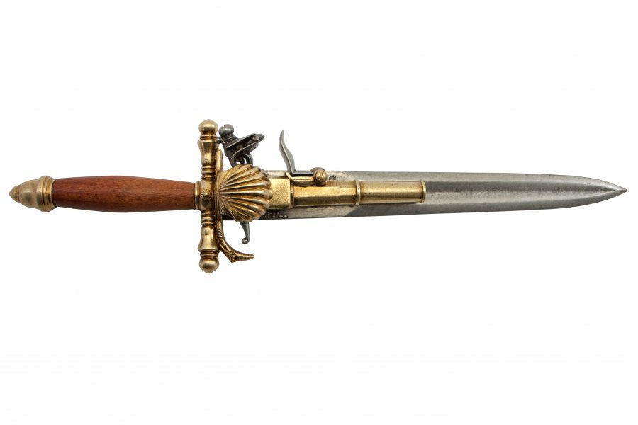 Denix 1204 French flintlock pistol dagger replica full view with wood grip and metal blade