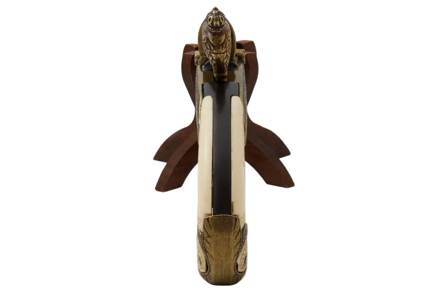 Ivory style grip detail on Denix 1238 Tula flintlock pistol replica