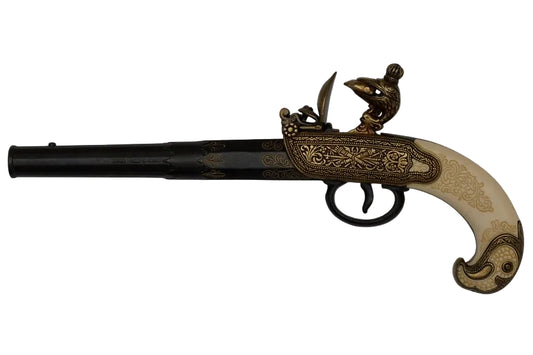 Side view of Denix 1238 Russian flintlock pistol replica from the 18th century
