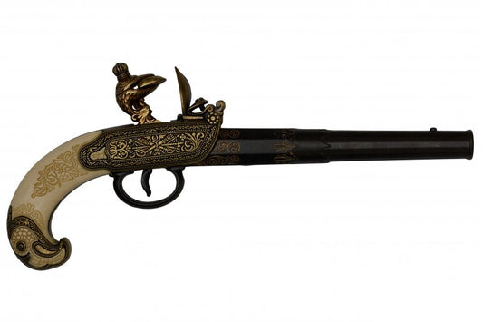 Denix 1238 Tula Russia 18th century flintlock pistol replica full view with ivory style grip