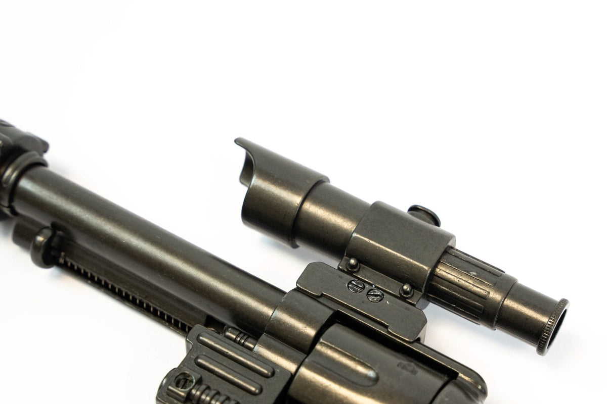 Denix 1320 Steampunk revolver scope, cylinder, and spring detail from above