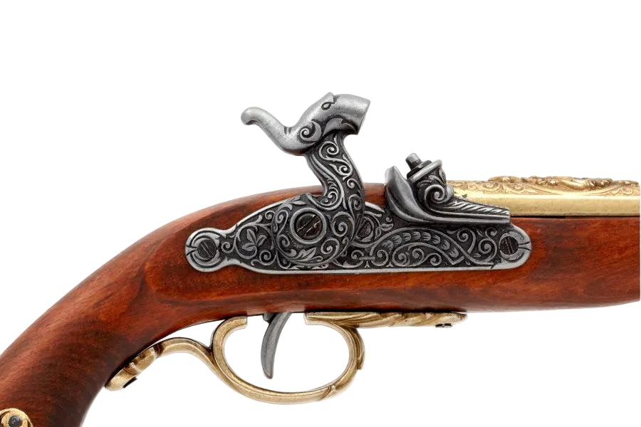 Denix 1825 dueling pistol replica with wood grip and brass barrel