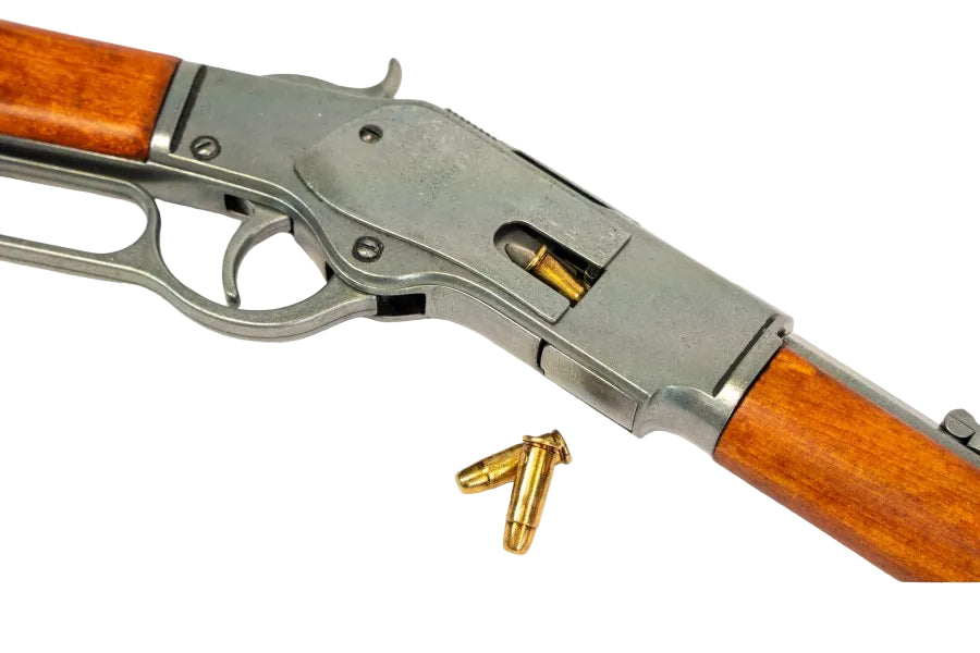 Denix 1873 Old West carbine replica with grey metal finish and wood furniture
