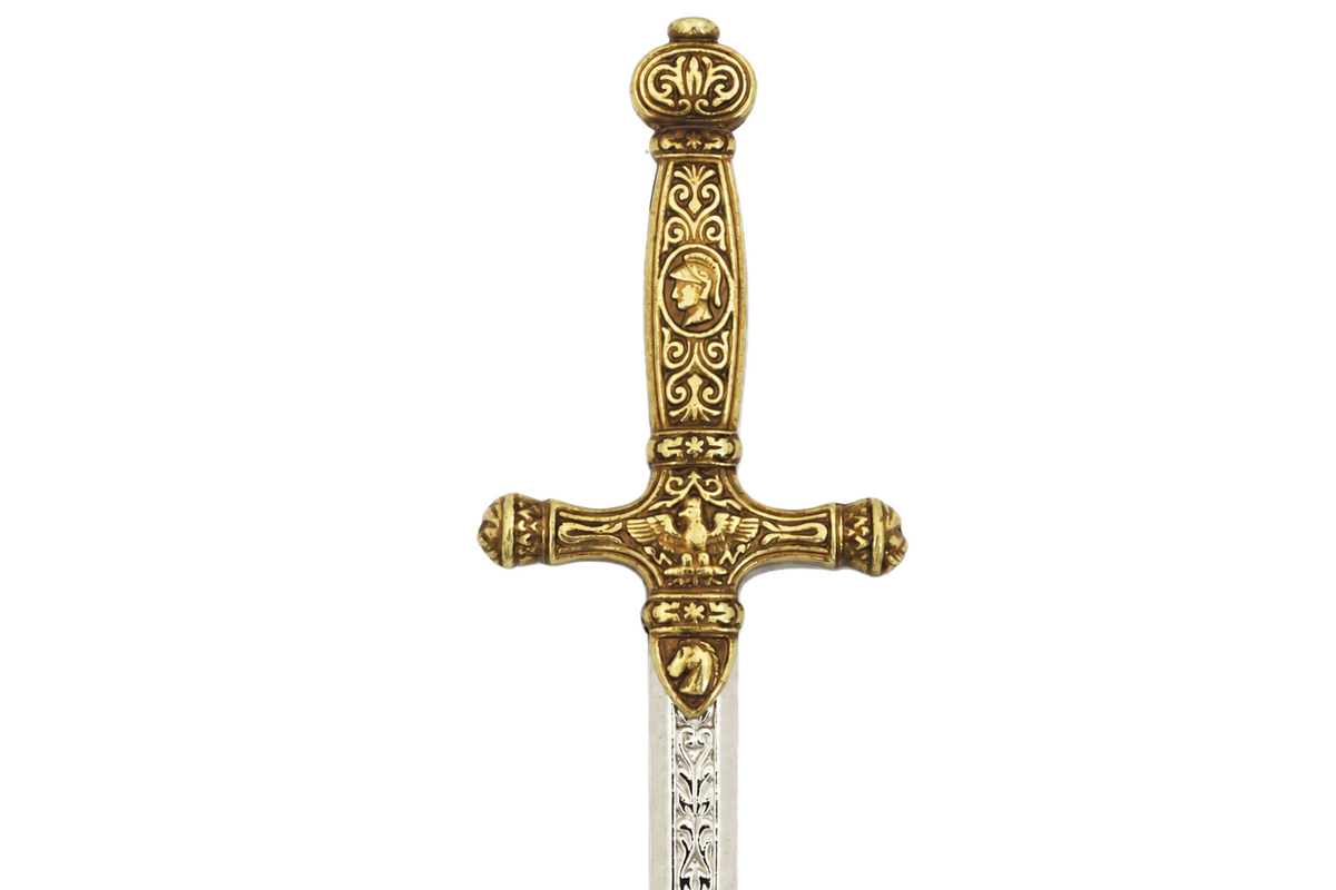 Denix 3029 Napoleon sword letter opener ornate brass hilt and crossguard close-up