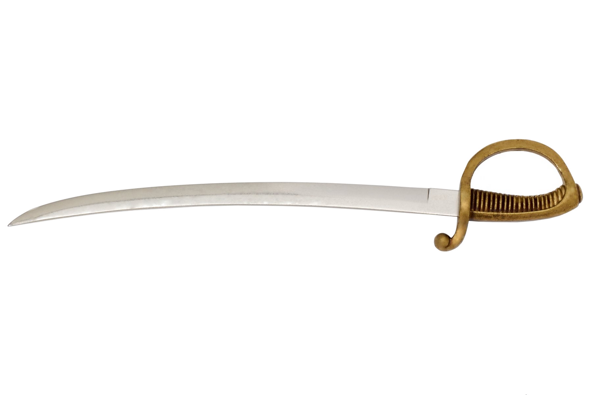 Denix 3033 briquet sabre letter opener with brass hilt and nickel blade, right-facing profile