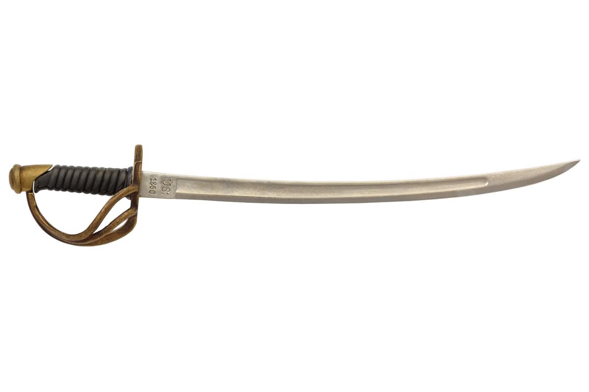 Denix 3059 Civil War officer's sabre letter opener with brass guard, dark grip, and nickel blade, left-facing profile