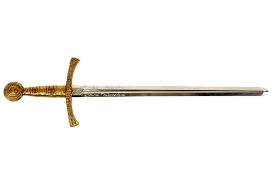 Denix 3081 medieval sword letter opener in brass and nickel, full side profile