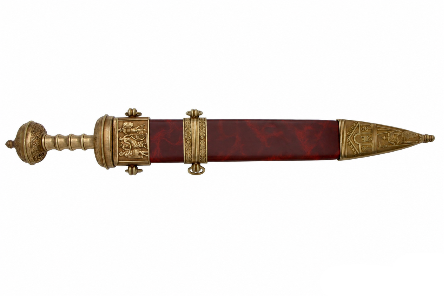 Denix 4116/L Roman gladiator sword replica with gold-tone trim, sheathed front view
