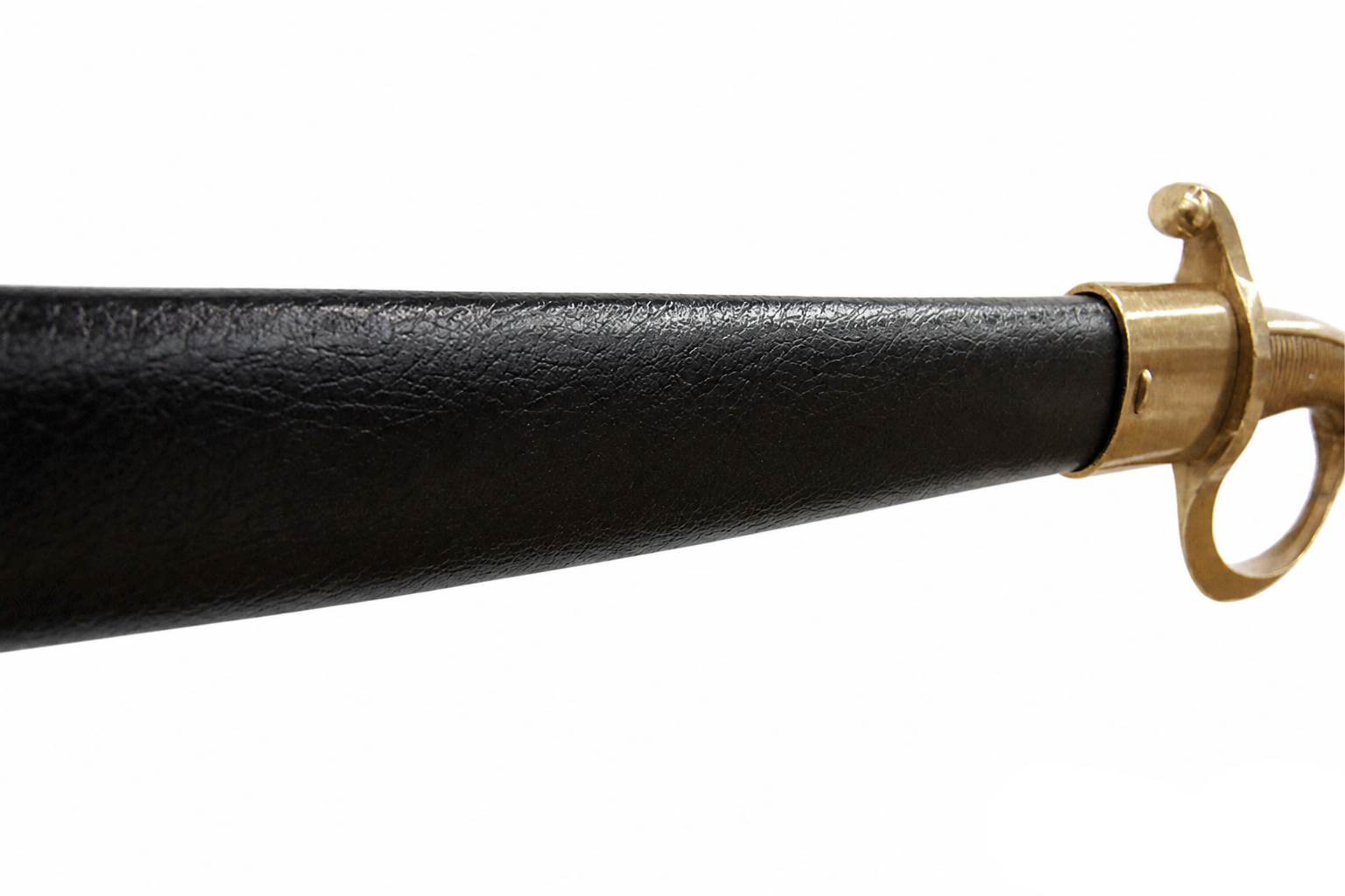 Denix 4127 black scabbard throat and brass-tone cutlass hilt close-up