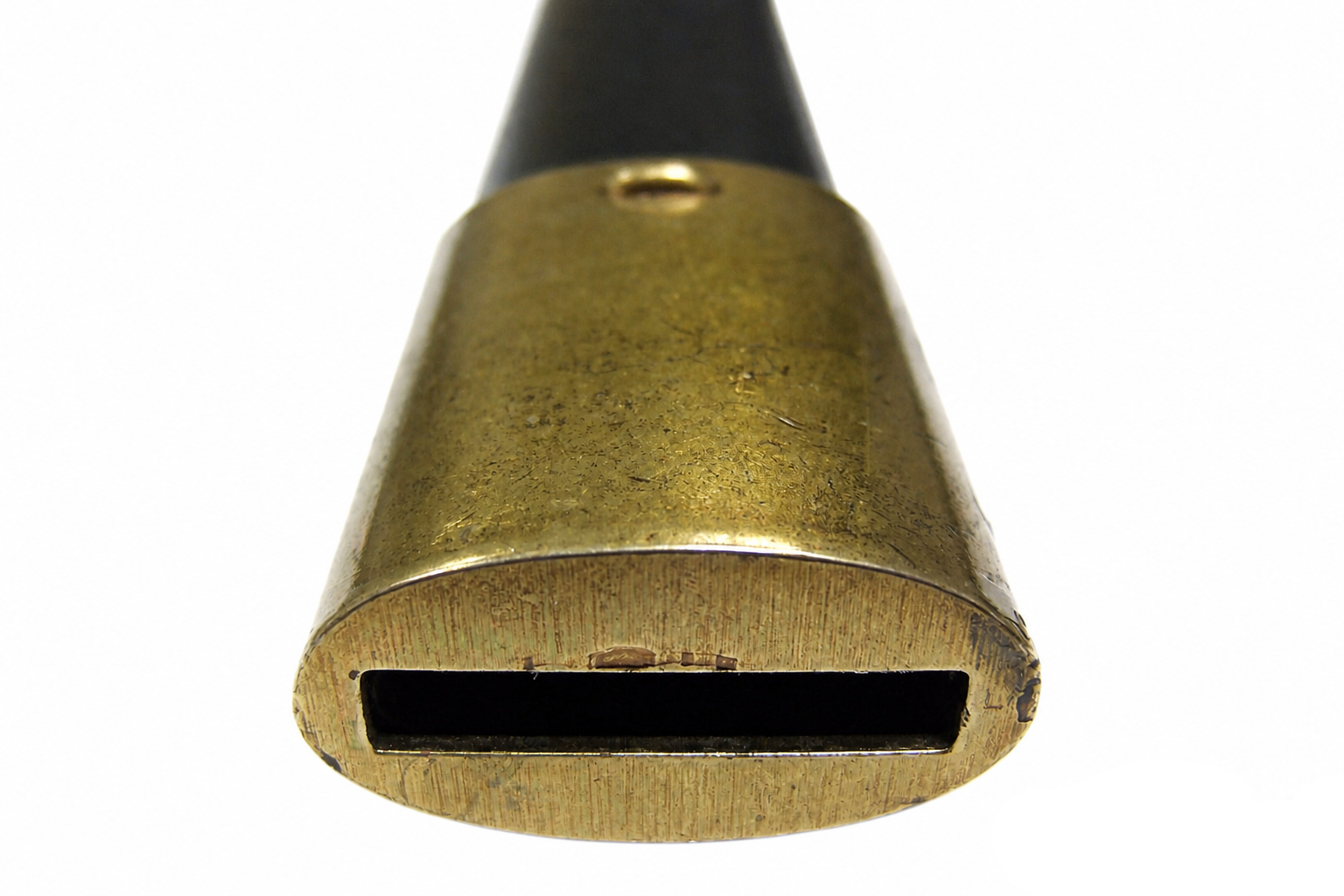 Denix 4127 lined black scabbard throat opening and brass-tone fitting detail