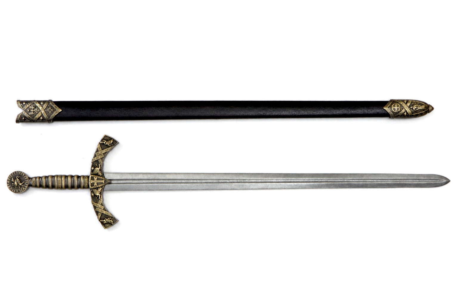 Denix 4163/N Knights Templar medieval sword replica beside its black scabbard