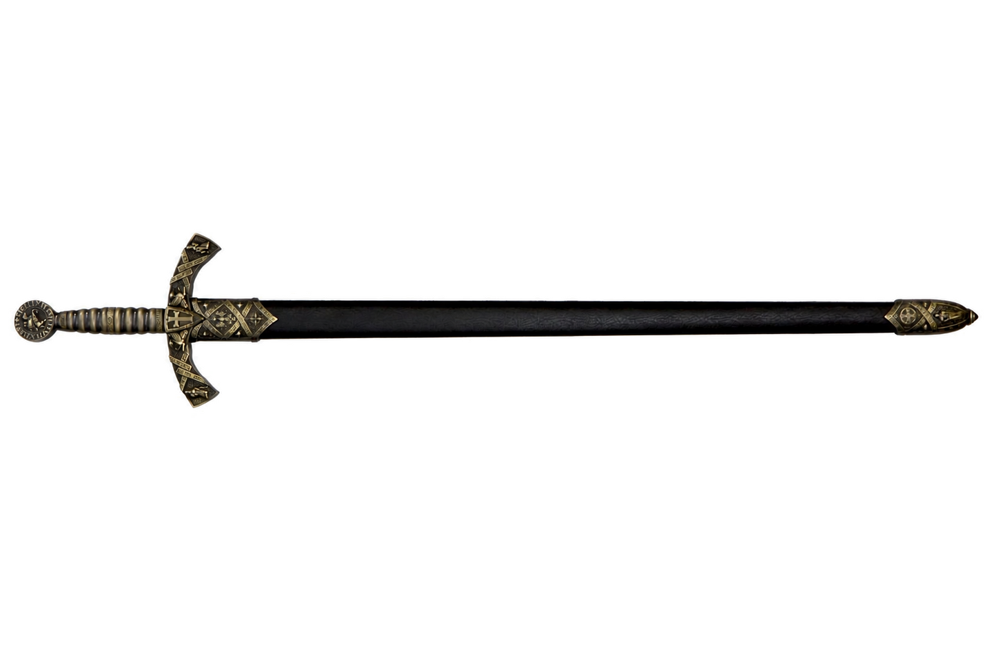 Denix 4163/N Knights Templar sword in black scabbard, left-facing view