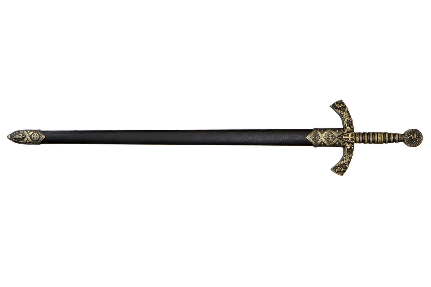 Denix 4163/N Knights Templar sword in black scabbard, right-facing view
