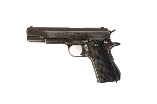 Black Colt 1911 pistol on a white background with Denix logo.