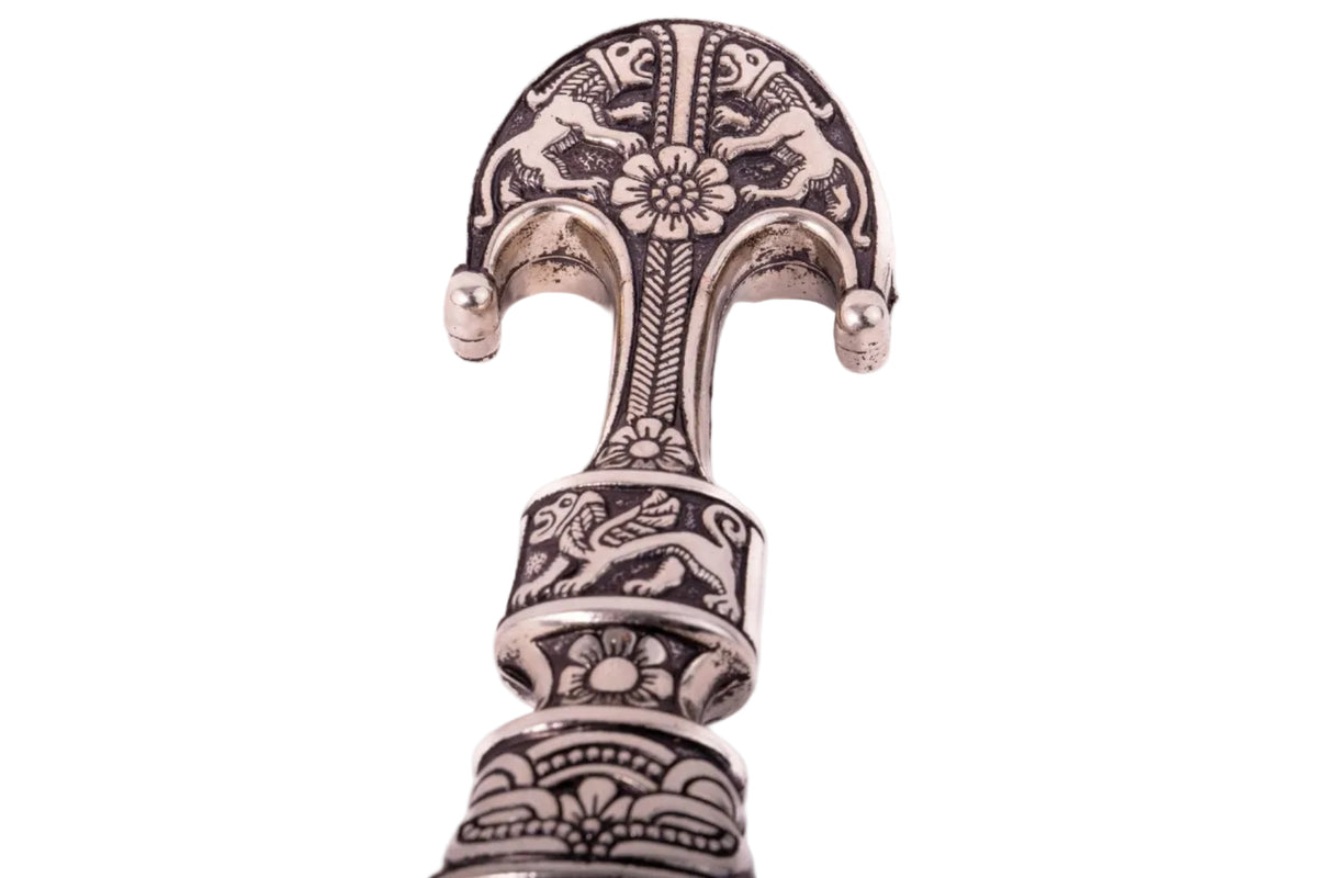Denix 6142 Persian dagger bright nickel hilt with animal and floral engraving detail