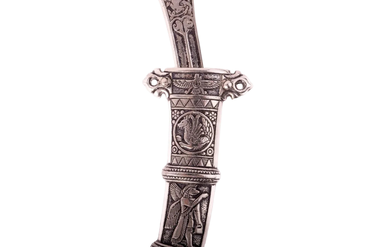 Denix 6142 Persian dagger bright nickel blade and ornate scabbard decoration close-up