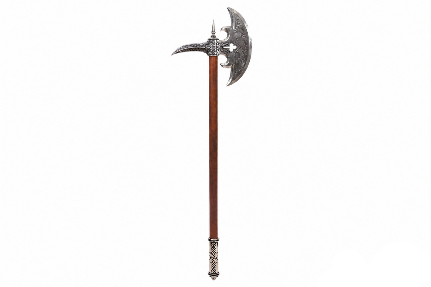Denix 6602 16th century German battle axe replica with nickel finish and wood handle