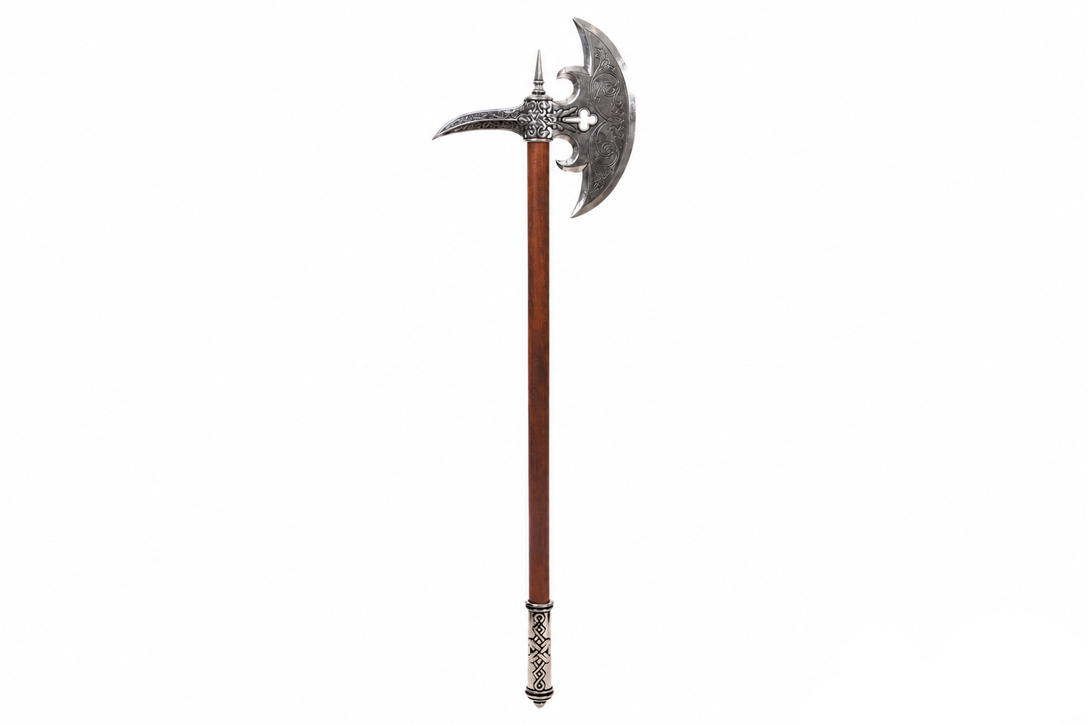 Denix 6602 16th century German battle axe replica with nickel finish and wood handle