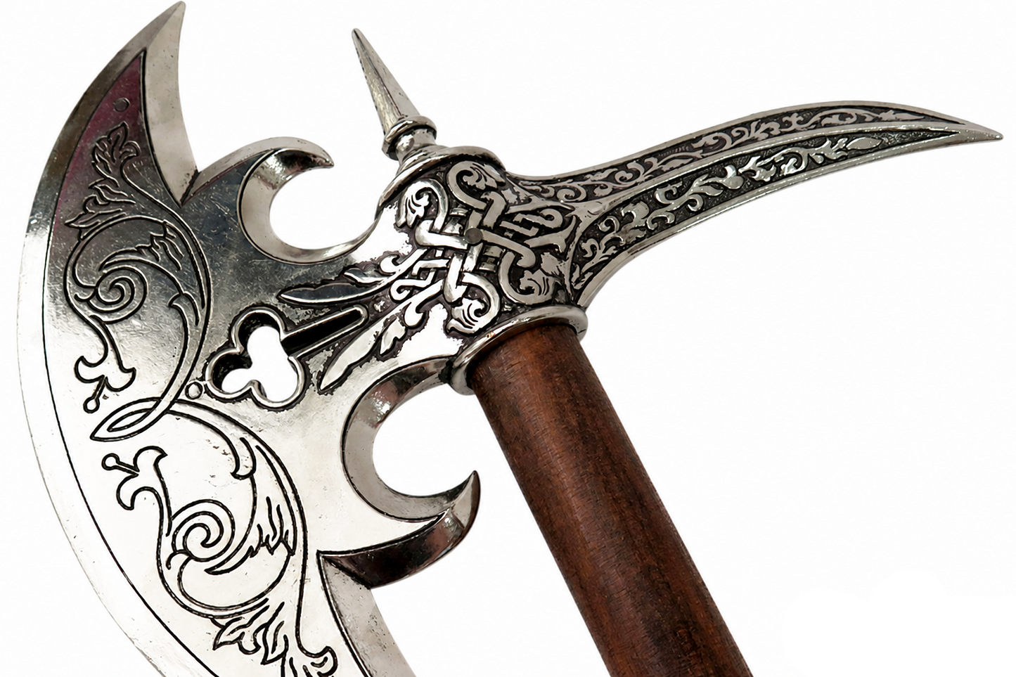 Denix 6602 German battle axe head with engraved nickel blade and curved rear pick
