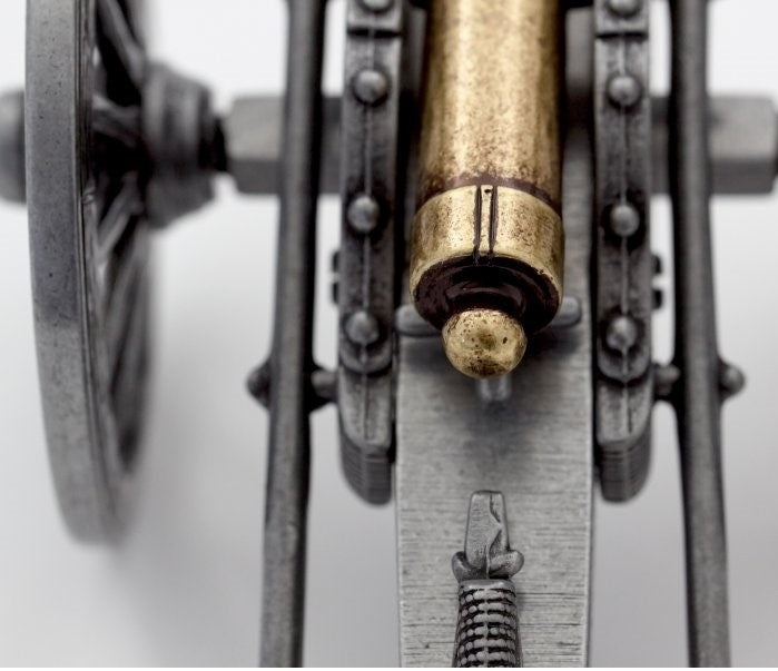 Closeup of 7-inch Denix metal replica cannon