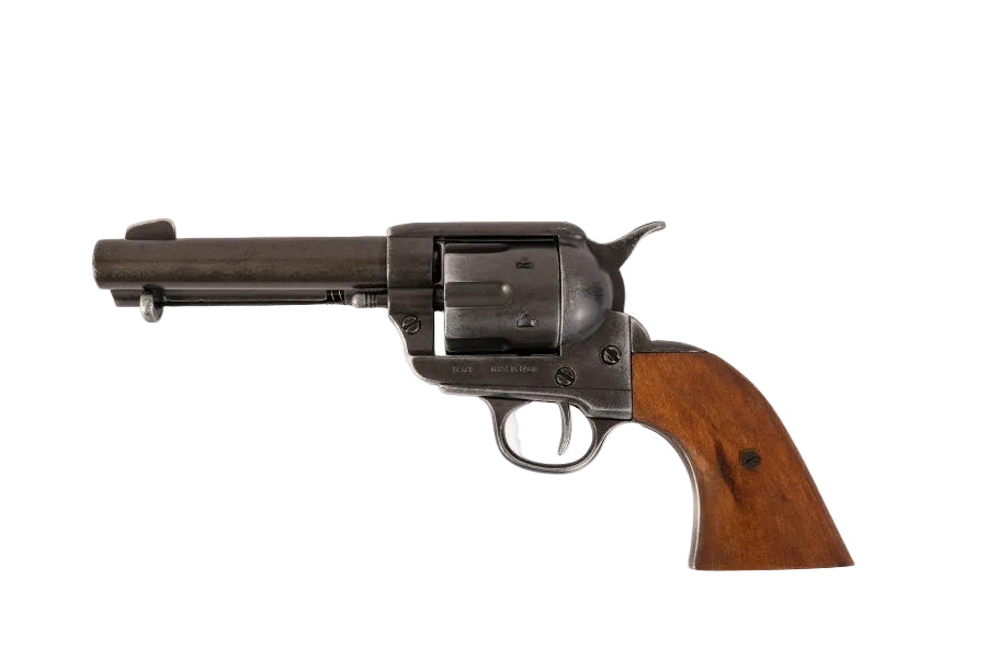 Full length view of Denix Cal 45 Peacemaker revolver replica with classic Western styling
