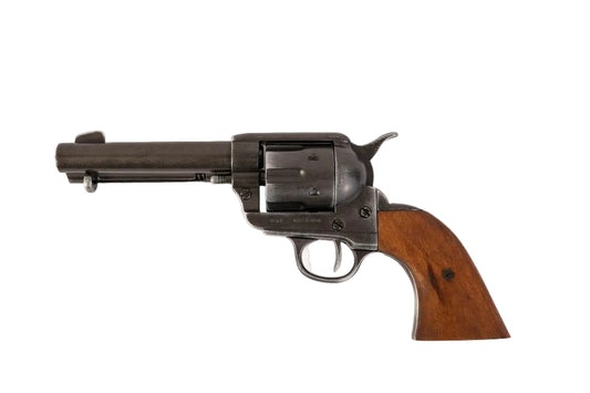 Full length view of Denix Cal 45 Peacemaker revolver replica with classic Western styling
