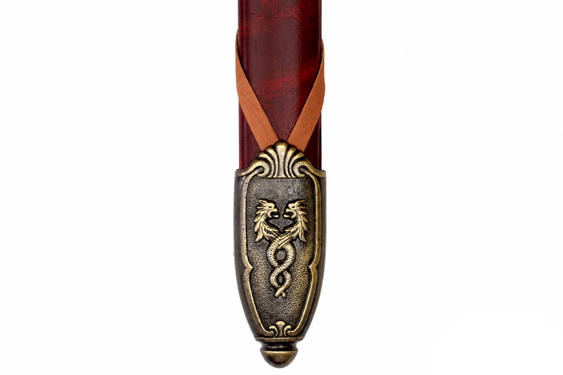 Denix Excalibur sword red scabbard twin dragon tip fitting on white
